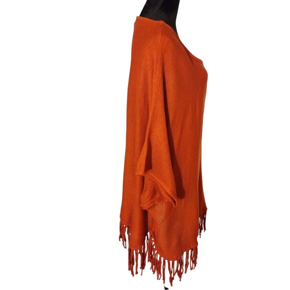 KATE & MALLORY SWEATER/PONCHO WITH BOTTOM FRINGE-SIZE: 3X-COLOR: RUST - Picture 3 of 6